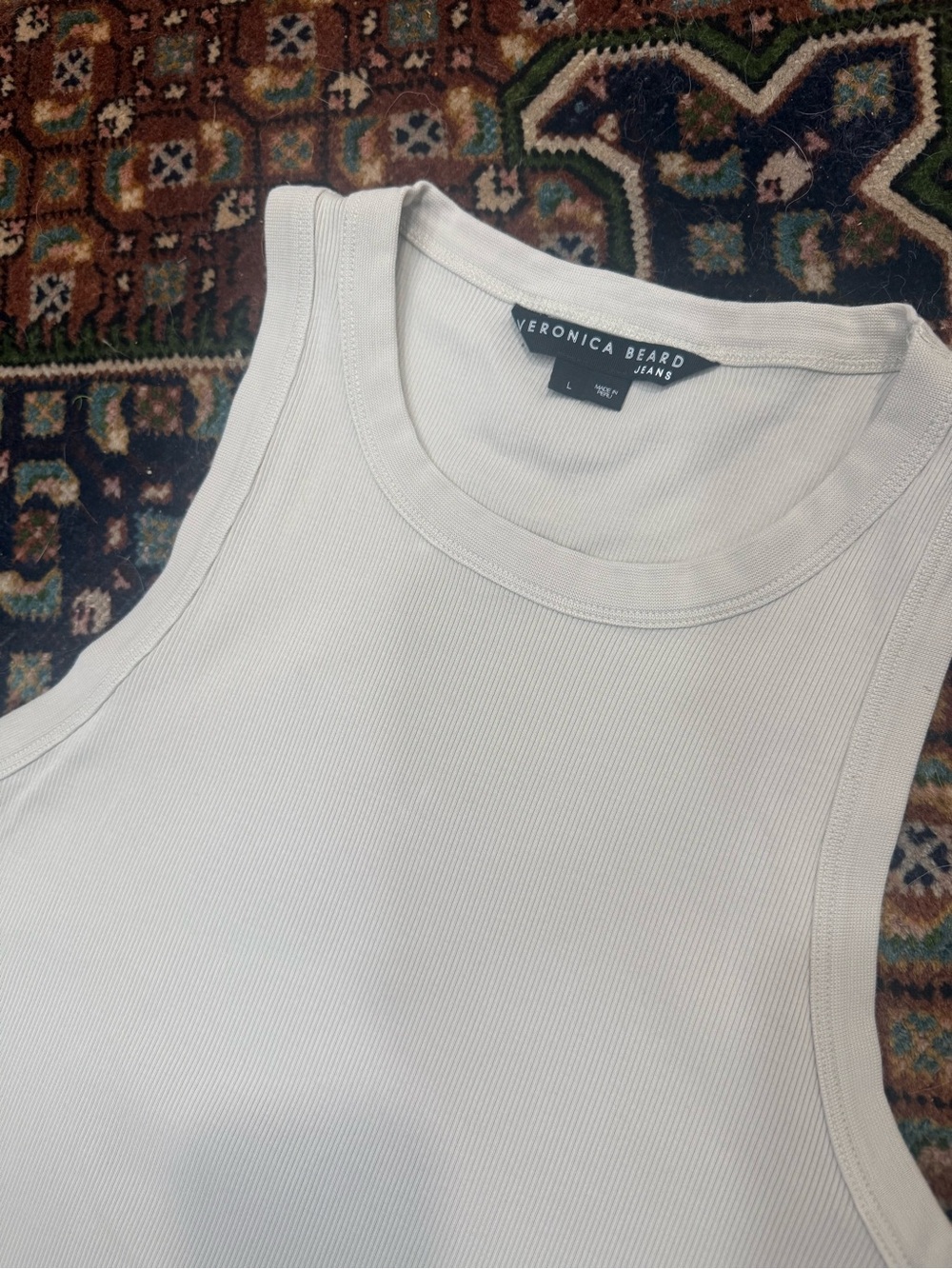 Veronica Beard Cream Ribbed Sleeveless Tank